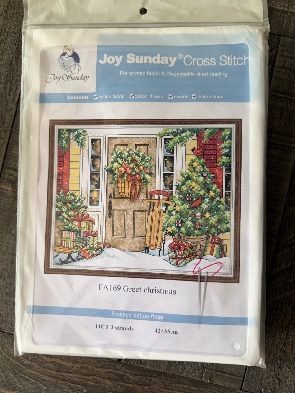 Christmas Greeting Joy Sunday Pre-Printed Cross Stitch Kit 11ct Aida - NEW